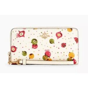 New Coach C7410 Long Zip Around Wallet with Ornament Print Chalk multi